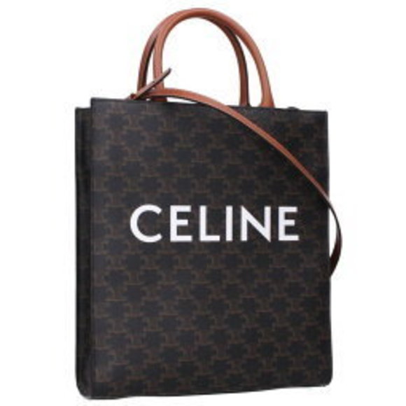 Celine Vertical Cabas Triomf Leather Tote Bag Brown White - Picture 1 of 5